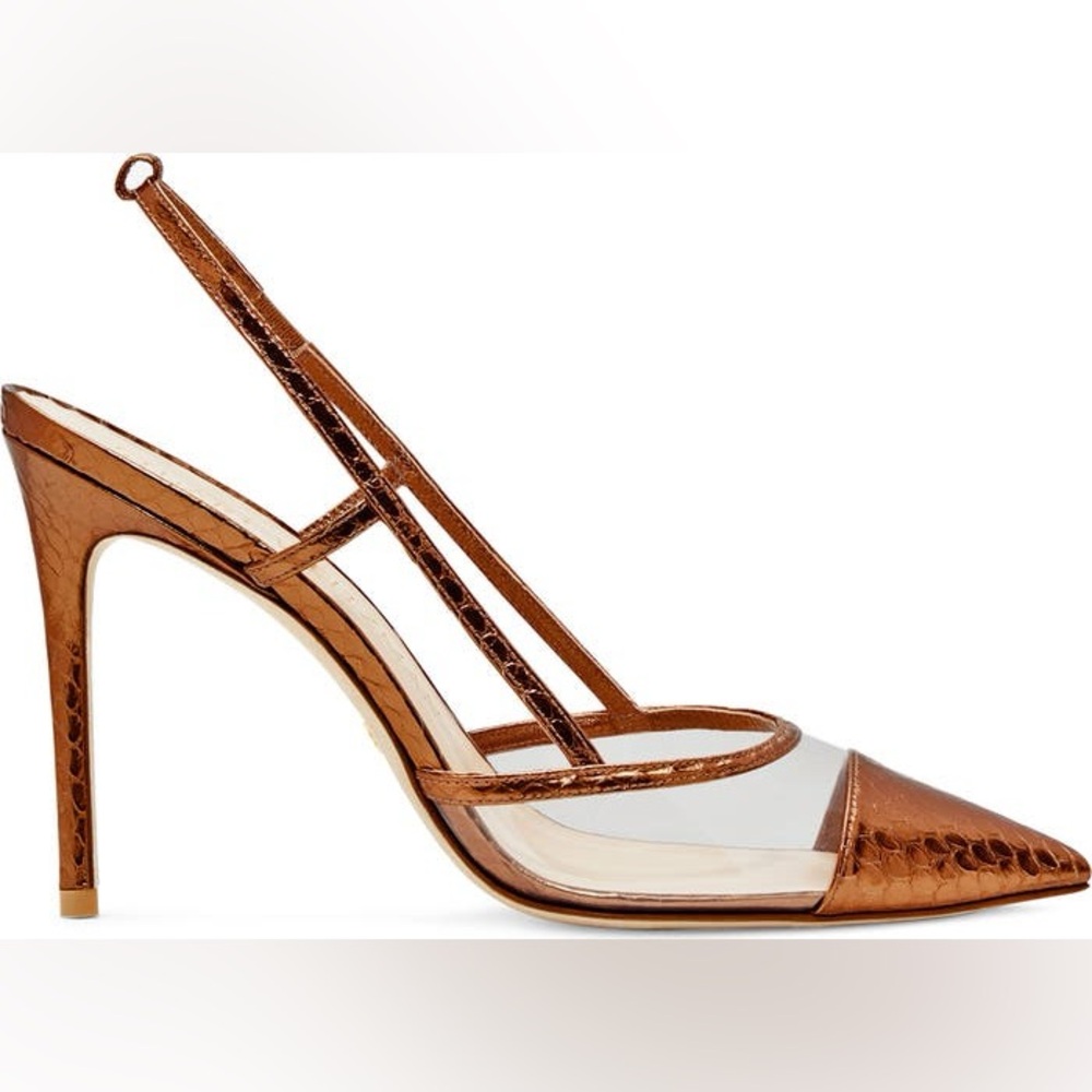Brand New Stuart Weitzman Metallic Copper Snake Slingback Heels size 8.5